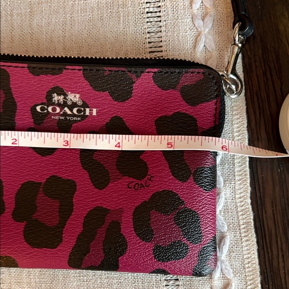 Coach Corner Zip Wristlet in Cranberry and Black Leopard Print - Picture 8 of 10